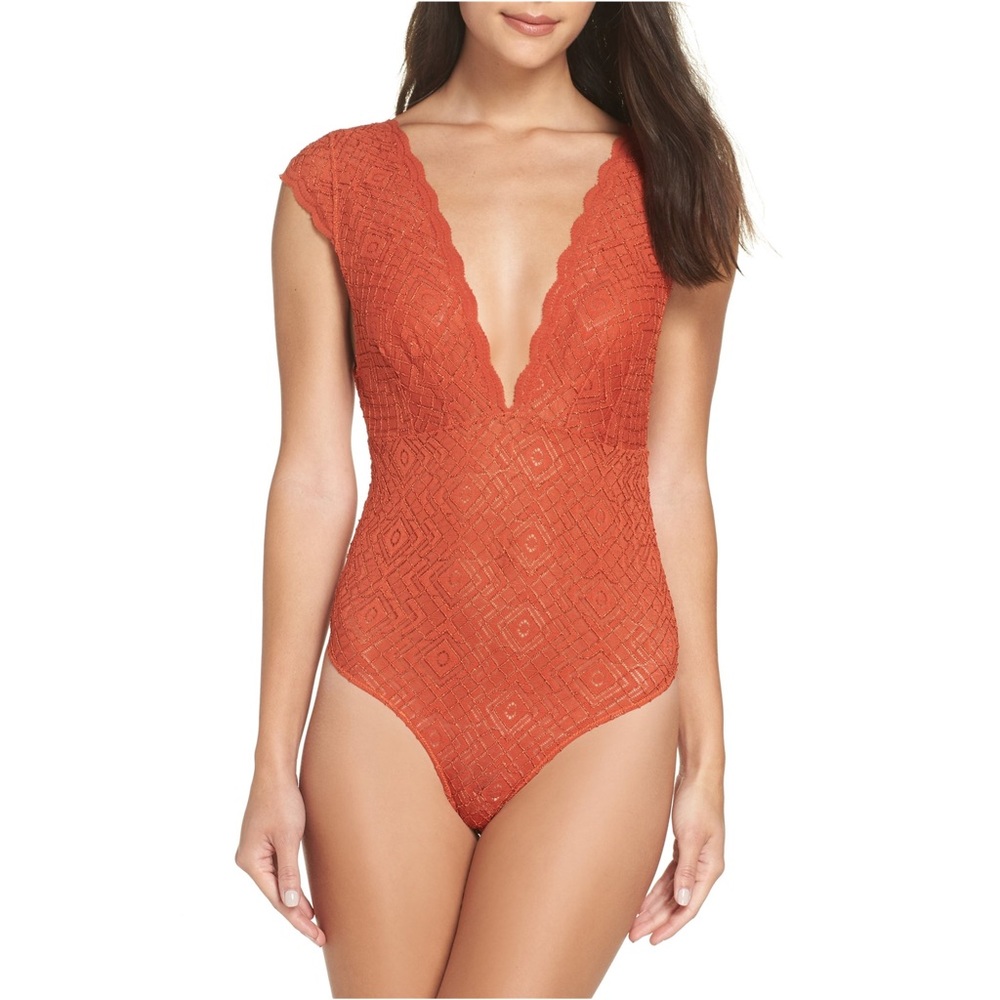 Free People - Orange/ rust lace body suit